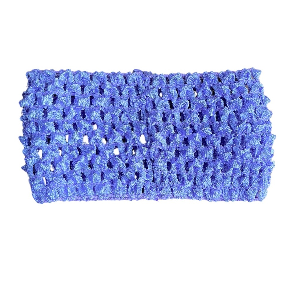 Purple stretchy crochet headband for baby or toddler